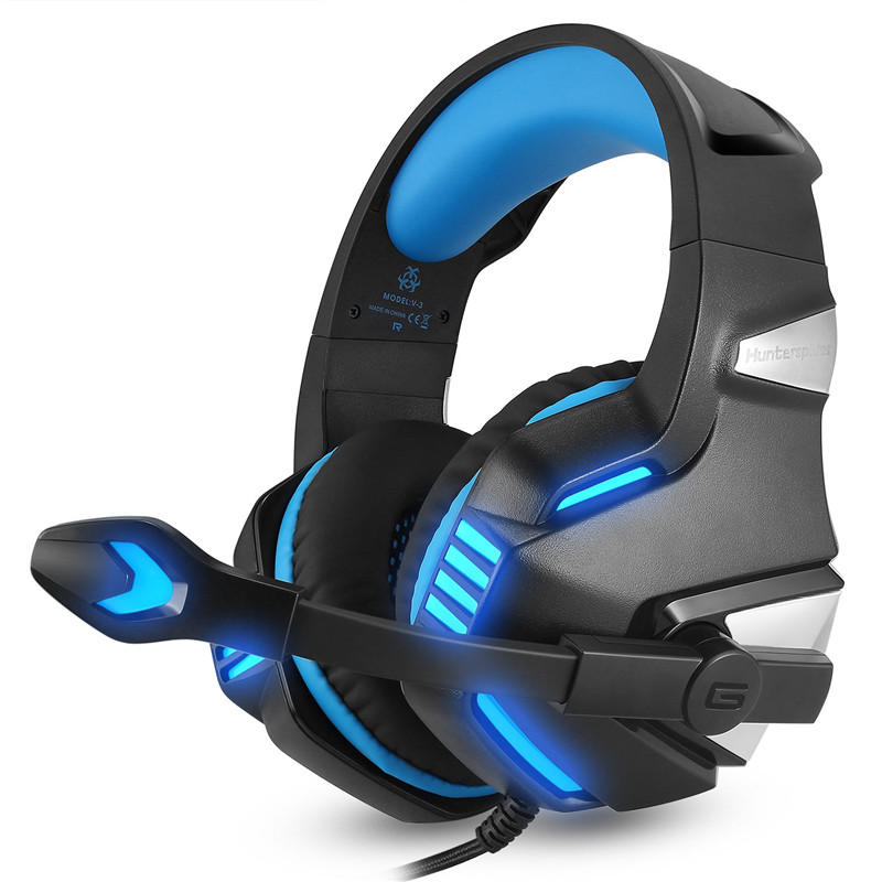 Hunterspider V3 3.5mm Cableado LED Gaming Auriculares con cancelación de ruido con micrófono para laptop PS4 Xbox One