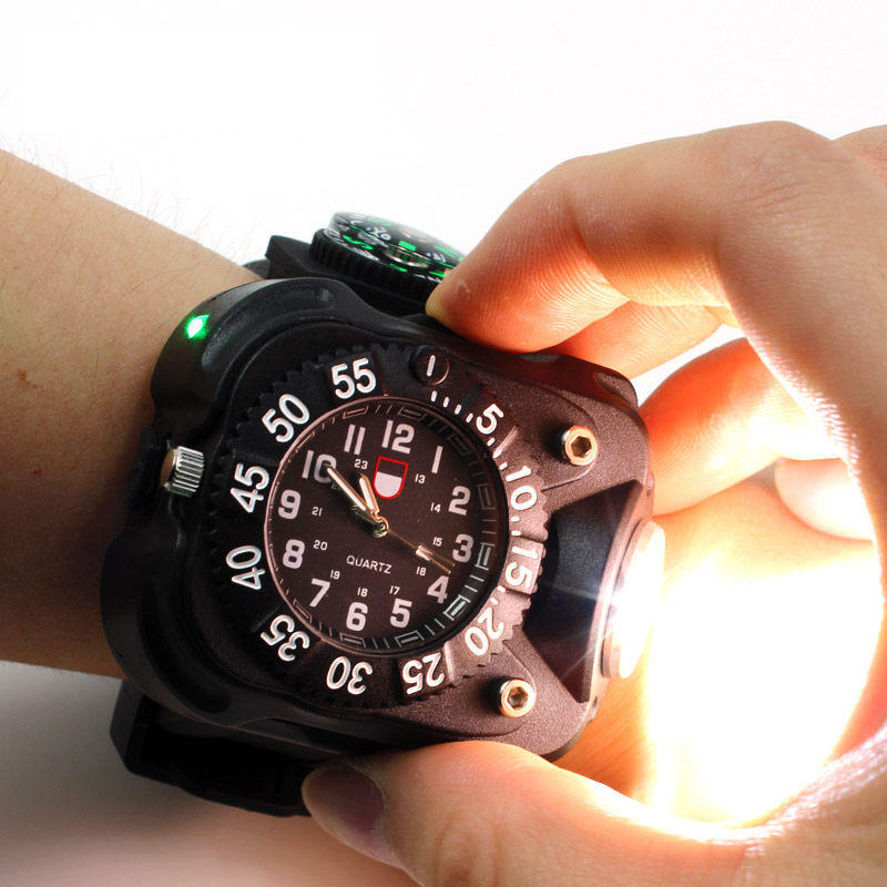 XPE Q5 LED IPX6 Impermeable multifunción reloj de pulsera linterna antorcha de bicicleta luz de carga USB