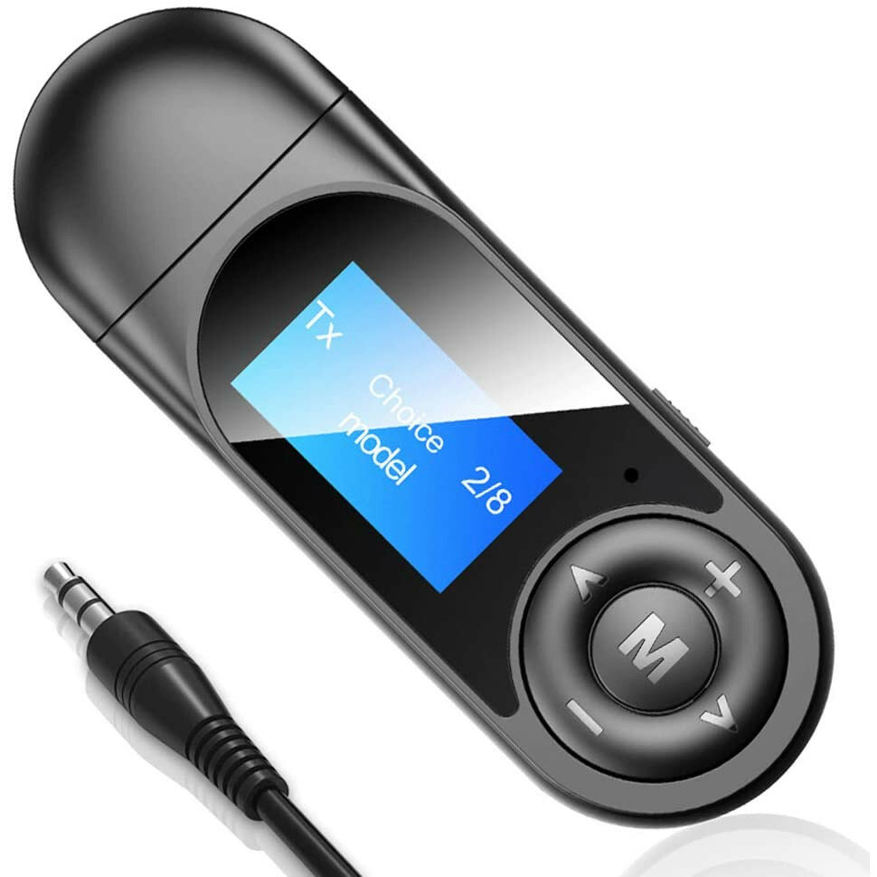 2 en 1 Bluetooth 5.0 Transmisor Receptor con LCD Pantalla Adaptador de audio inalámbrico de 3.5 mm Bluetooth para PC TV
