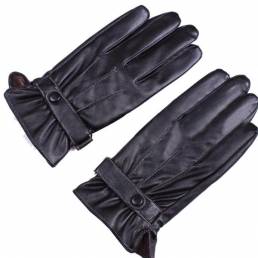 Negro puntos a prueba de viento del dedo guantes de cuero de la PU de unidad en bicicleta de los hombres 