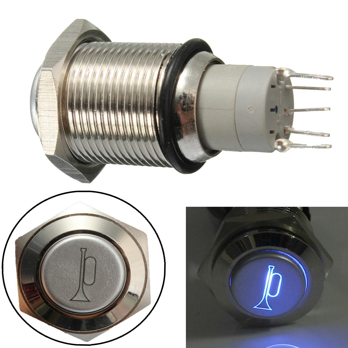 16mm 12v pulsador de metal cuerno momentánea impermeable cambiar azul LED iluminada