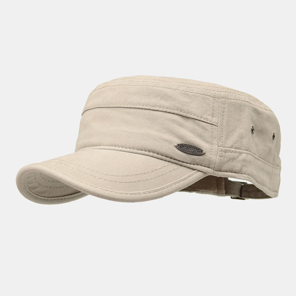 Hombre Algodón Color sólido Logotipo metálico al aire libre Sombrilla plana Sombrero militar Sombrero