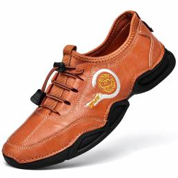 Zapatos de conducción informales deportivos cómodos de cuero con costura a mano bordados para hombres
