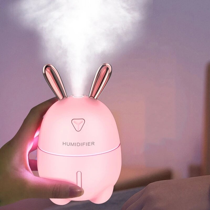 Mini humidificador de aire 300ML Cute Rabbit USB Aroma Essential Oil Difusor Colorful Luz nocturna Coche Office Purifica