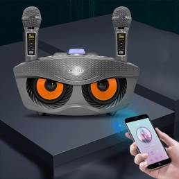Owl Family KTV Karaoke Home Audio Altavoz bluetooth con 2 micrófonos inalámbricos Sonido estéreo 3000mAh Batería Life