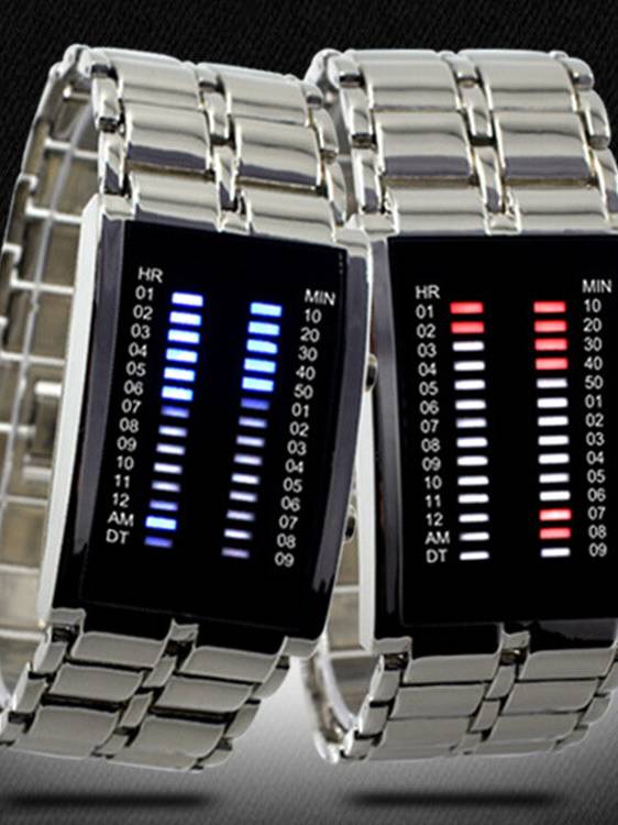 Binary LED Pantalla Men Business Luminous Impermeable Relojes digitales electrónicos