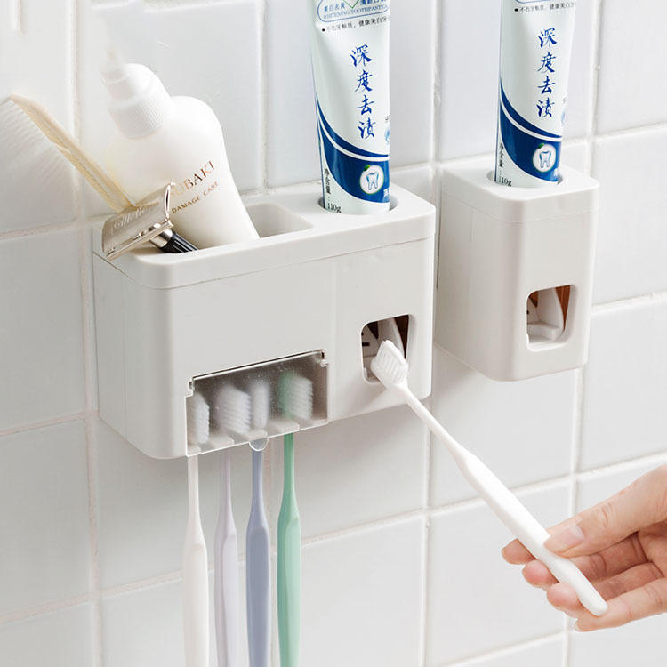 Honana BC-259 dispensador de exprimidor de pasta de dientes automático montado en la pared con el titular del cepillo de