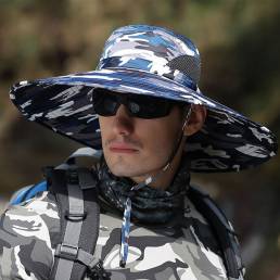 Cubo UPF 50+ para hombre Sombrero Impermeable Gorra de camuflaje de sombrilla transpirable de malla Ala de gran tamaño c