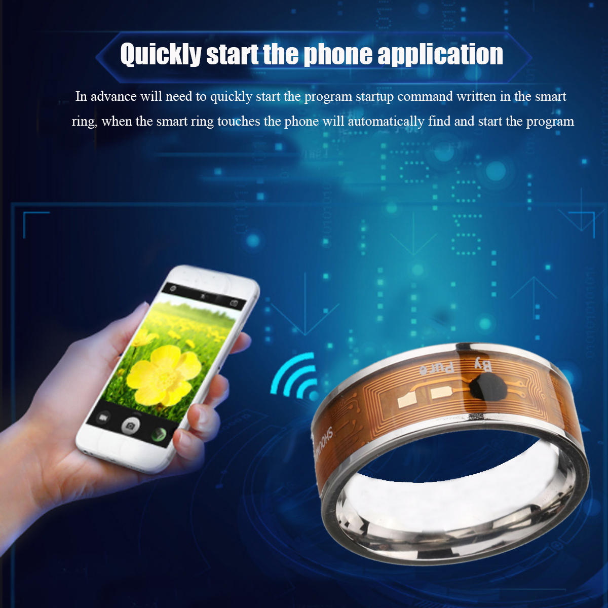 Azul NTAG213 NFC Tag Ring Anillo inteligente multifuncional Titanium Steel Smart Wear Finger Anillos digitales para homb