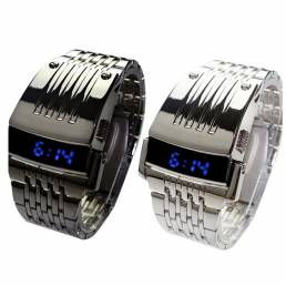 Binary Blue LED Pantalla Reloj de negocios para hombre Relojes digitales electrónicos de acero inoxidable