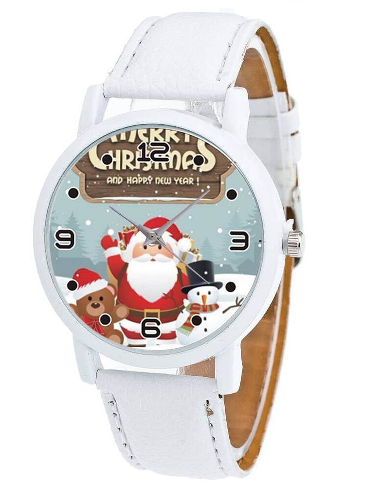 Dibujos animados de Papá Noel con peluche bear y Snow Men Patrón Reloj de cuarzo para niños de moda