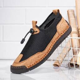 Zapatos casuales cómodos antideslizantes elásticos transpirables de malla de costura a mano para hombres Banda