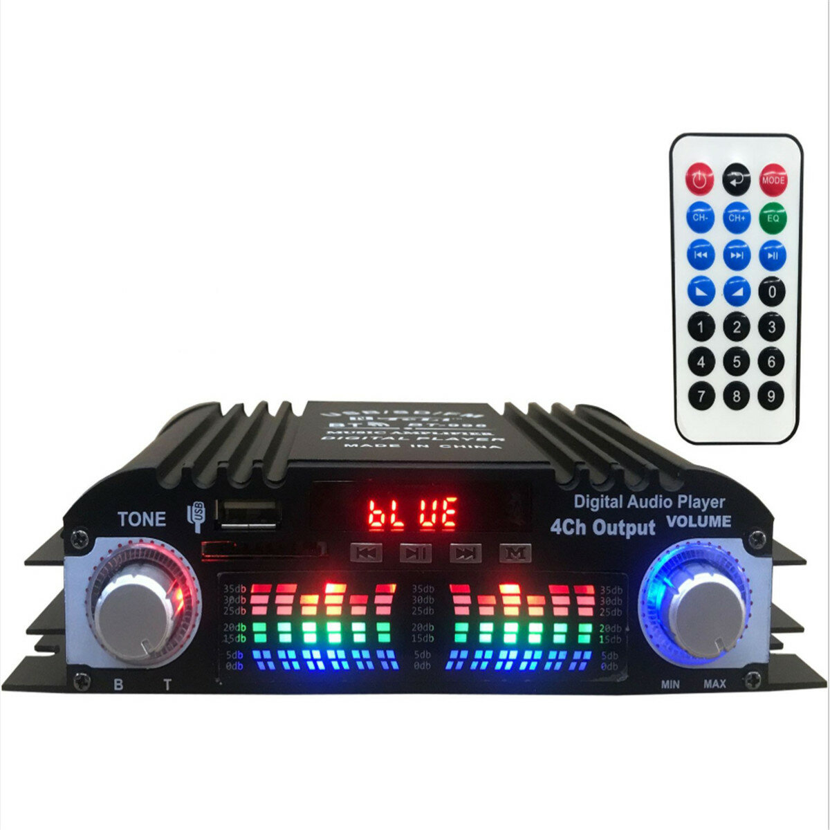 12V Coche Mini HIFI Potencia de audio digital bluetooth Amplificador Salida de cuatro canales con Control remoto