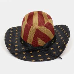 Bandera americana vintage Westren Cowboy Style Panama Sombrero Summer Prairie Straw Sombrero para hombre