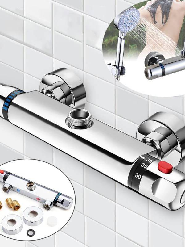 Válvula de ducha termostática de latón para montaje en pared para baño Mezclador de baño Válvula de control de ducha Gri