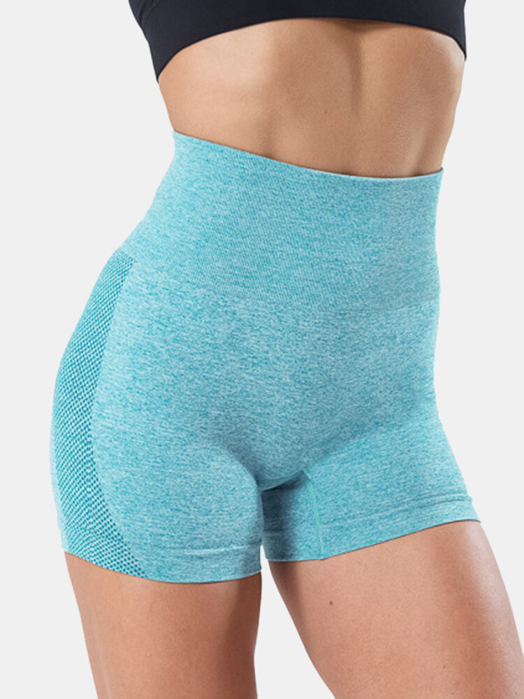 Sport Mujer Pantalones cortos de cintura alta sin costuras en color liso Yoga
