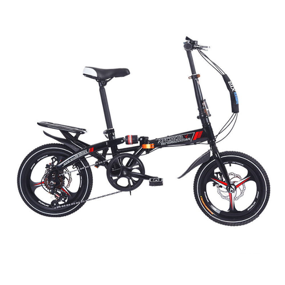 16 Inch Bicicleta plegable de 6 velocidades Aluminio Mini bicicleta plegable ligera Frenos de disco dobles Estudiantes A