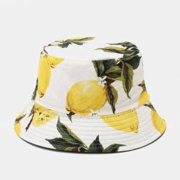 Unisex Algodón Limón Hoja Patrón Cubo de moda usable de doble cara estampado Sombrero