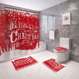 Feliz Navidad Impermeable Cuarto de baño Cortina de ducha a prueba de moho Cubierta de inodoro Alfombra antideslizante J