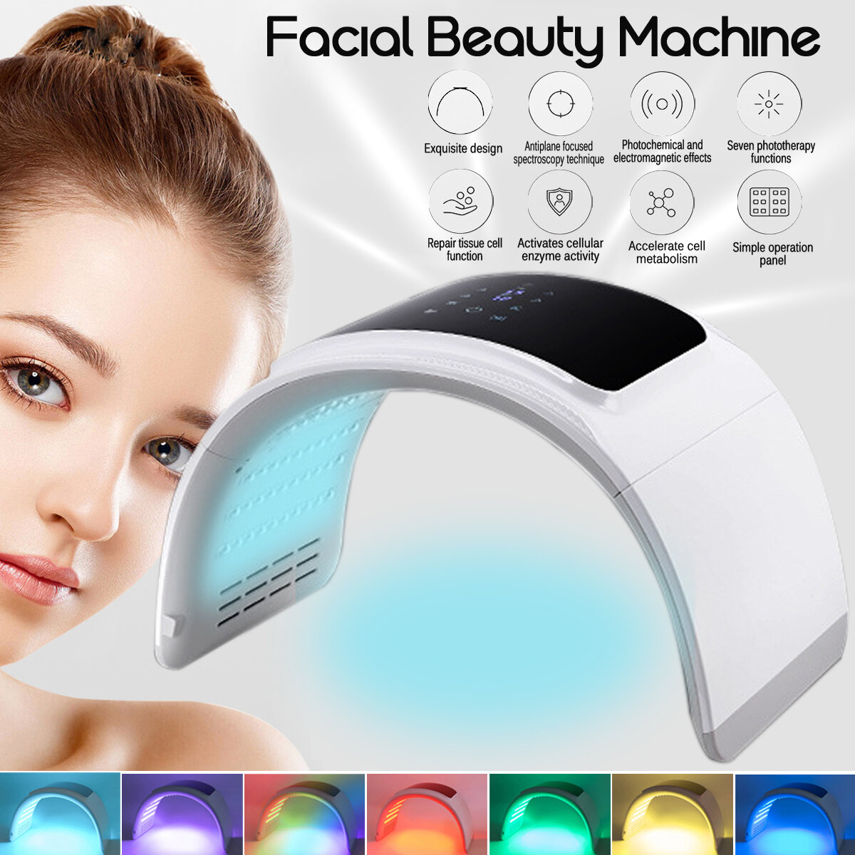7 colores luz LED Fotón Rejuvenecimiento de la piel facial Terapia de fotones Belleza