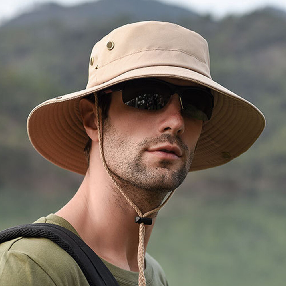 Cubo respirable plegable para hombre Sombrero con cuerda al aire libre pesca Sombrero Gorras de sombrilla de escalada