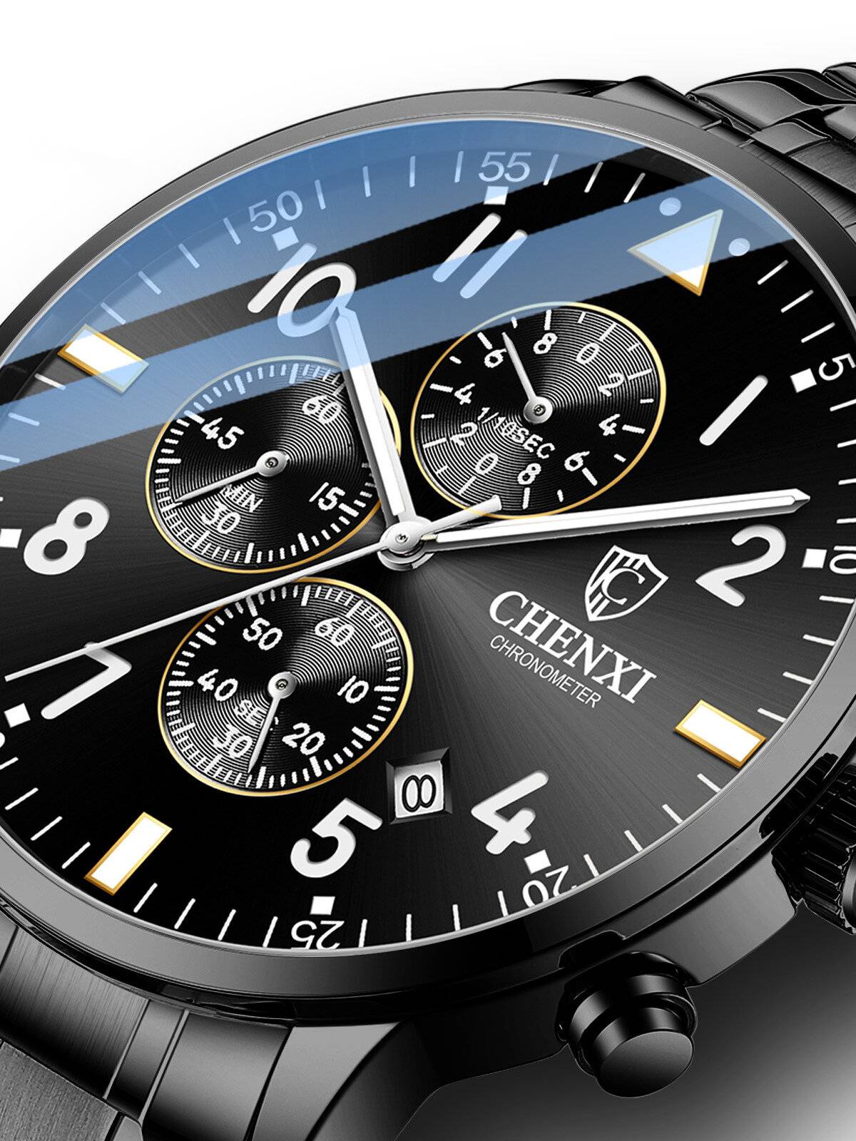 Reloj de pulsera de cuarzo de acero completo para hombres de negocios CHENXI Impermeable Fecha Reloj Reloj de aleación p