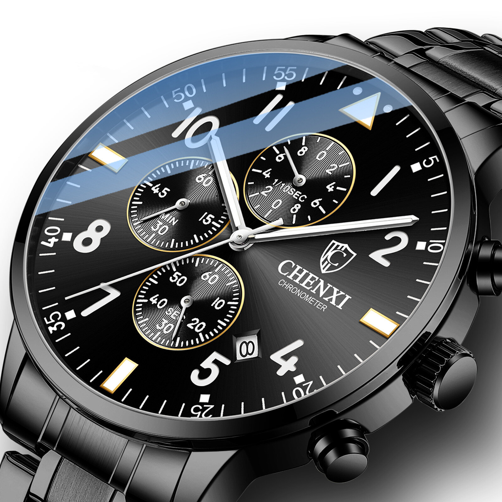 Reloj de pulsera de cuarzo de acero completo para hombres de negocios CHENXI Impermeable Fecha Reloj Reloj de aleación p
