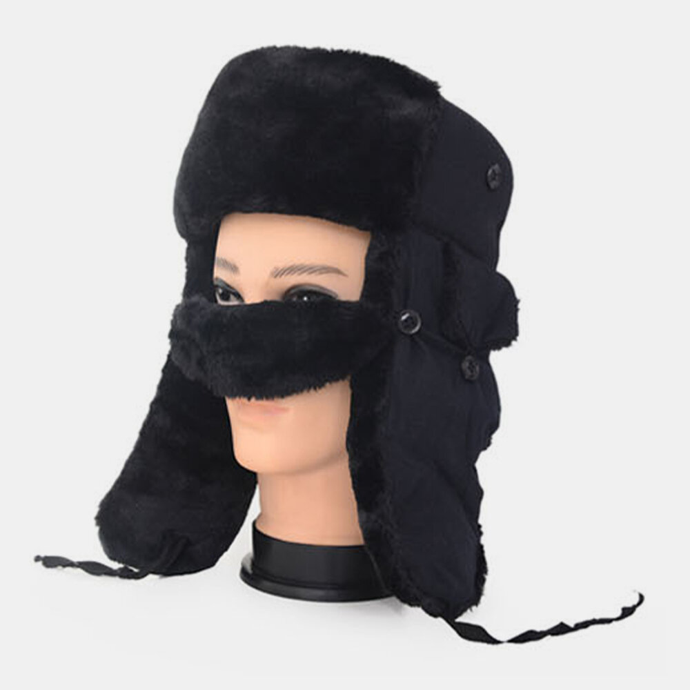 Hombre Algodón Plus Espesar Oreja Protección Mantener caliente al aire libre Winter Trapper Sombrero Con Mascara