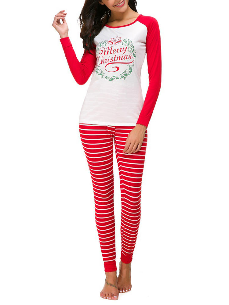 Mujer Conjunto de chándal con estampado navideño a rayas Pantalones