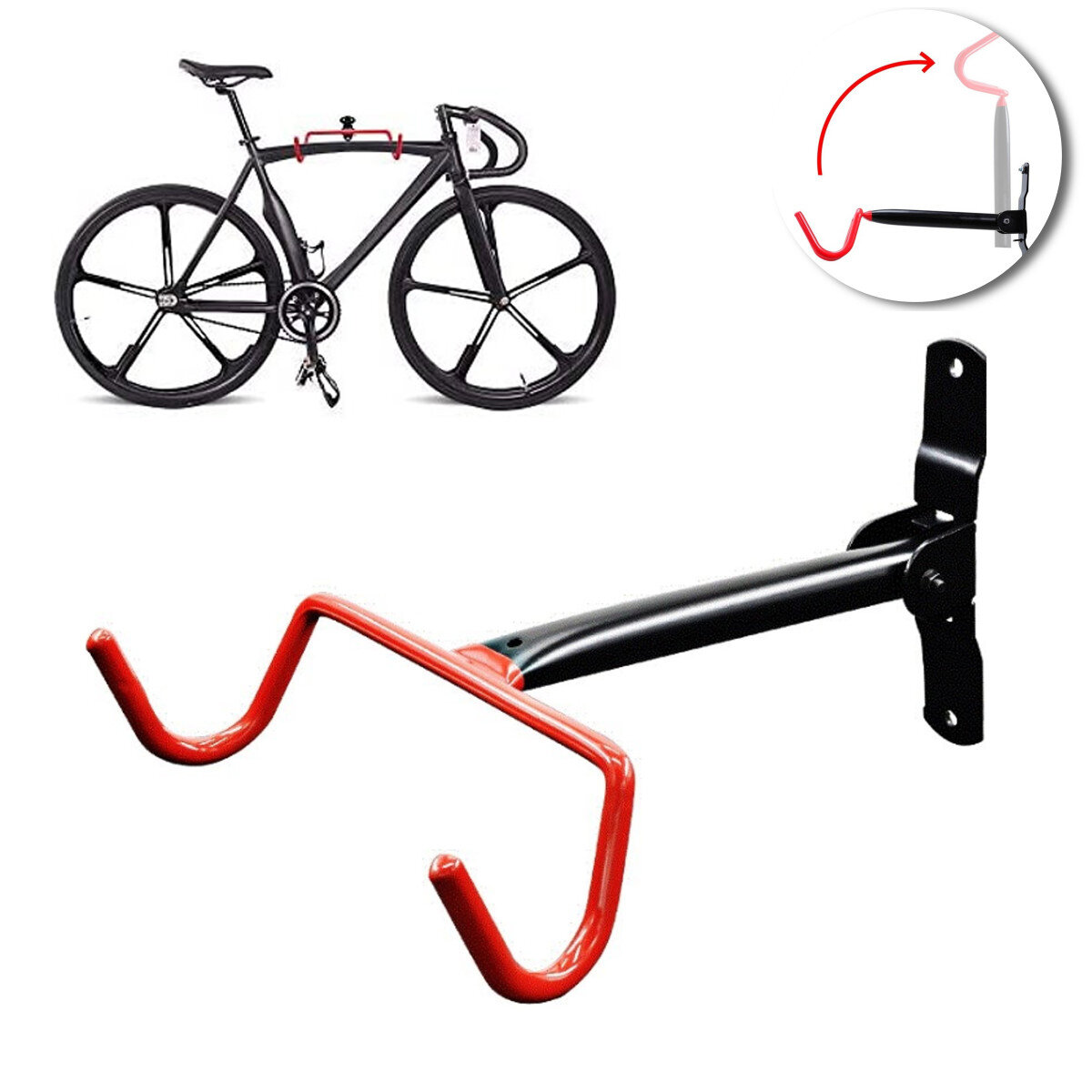 Carga máxima 15KG Bicicleta de montaje en pared ajustable Bicicleta Gancho Rack Percha Ciclismo Flip Up Storage Garaje T
