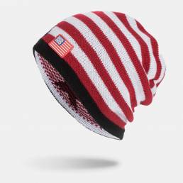 Hombres Wool Keep Warm America Flag Stripe Patrón Winter al aire libre Gorro de lana diario de punto Sombrero