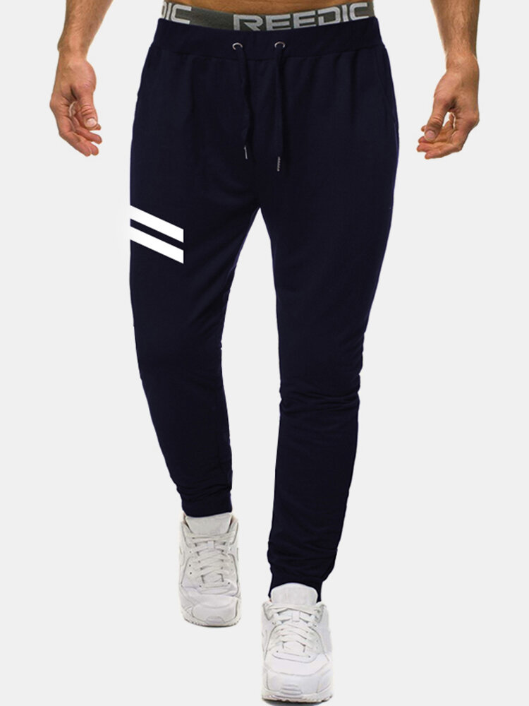 Pantalones deportivos de algodón a rayas con cordón y cintura regular para hombre Pantalones