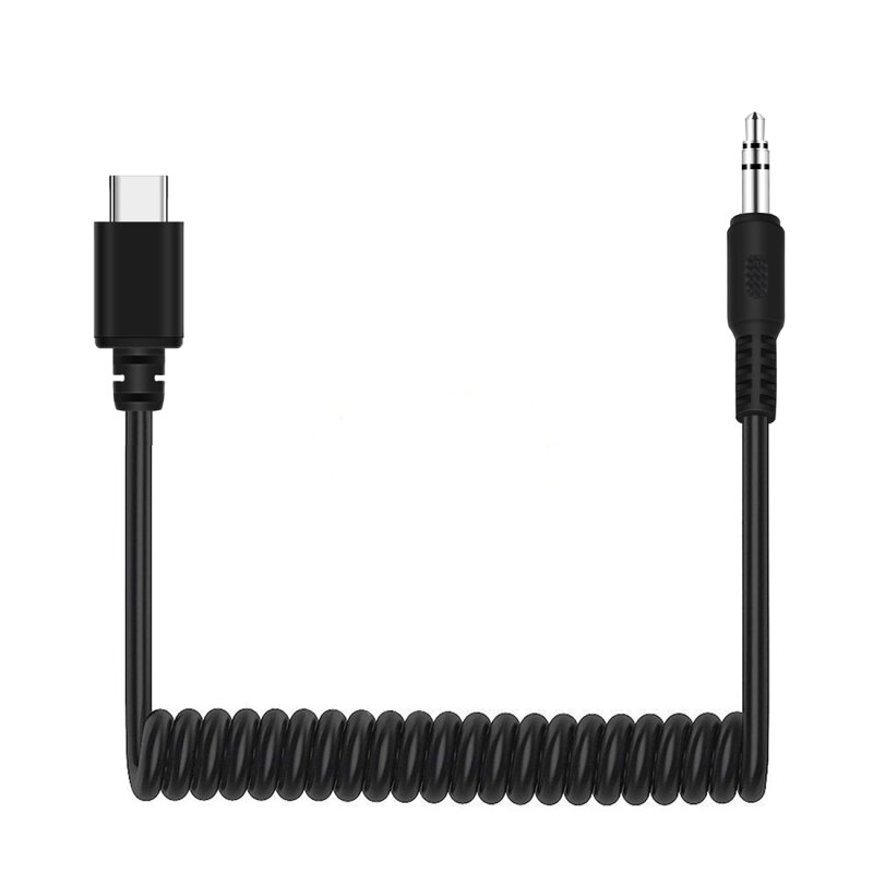 PULUZ PU513 3.5mm TRRS macho a Type-C USB-C Live Micrófono Adaptador de audio Cable en espiral de resorte para DJI OSMO