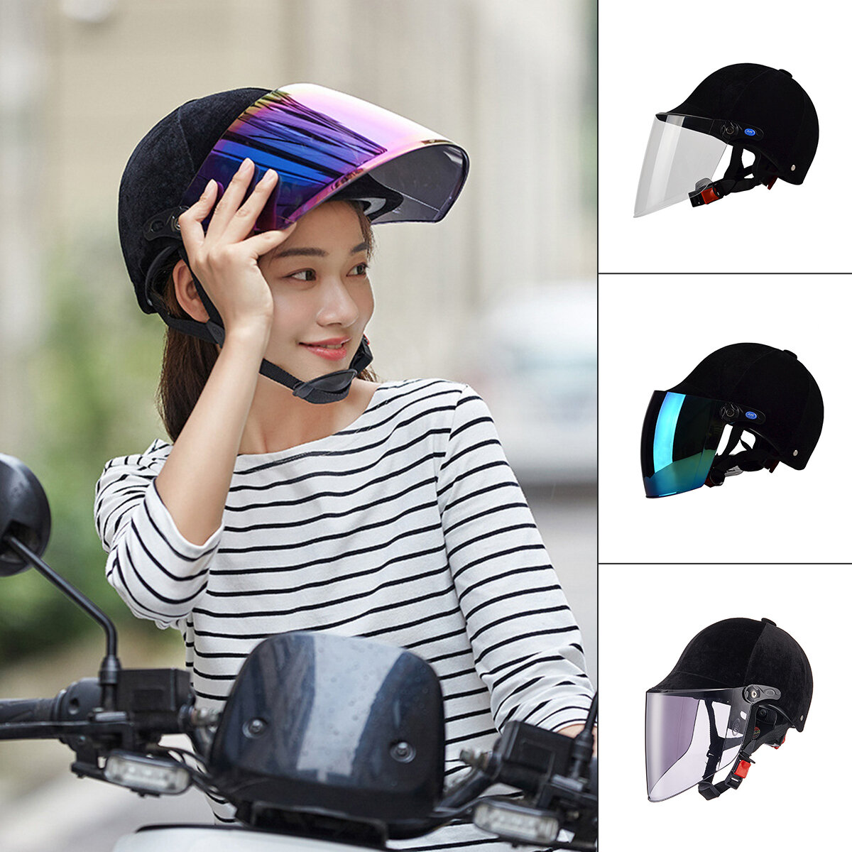BIKIGHT Casco de montar transpirable con lentes Moto Gafas de motociclista Protector de parabrisas ajustable al aire lib