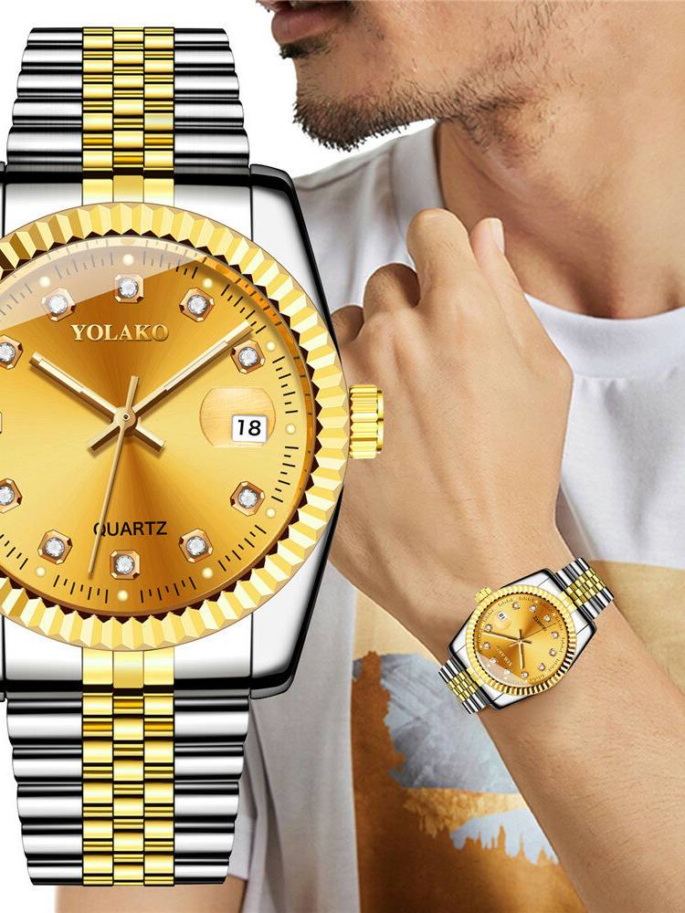 Moda Aleación de acero Banda Reloj Diamante Casual Cuadrado Hombres Reloj de cuarzo