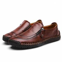 Banggood Zapatos de Costura a Mano de la Piel Genuina Oxford Slip On con Cremallera Lateral