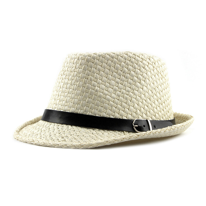 Hombres Mujer Hecho a mano tejido Panamá estilo Fedora Straw Sun Sombrero con cuero Cinturón