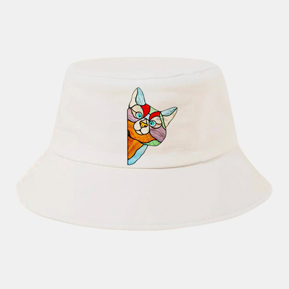 Unisex Algodón de color Gato Patrón Cubo de moda ajustable y transpirable Sombrero