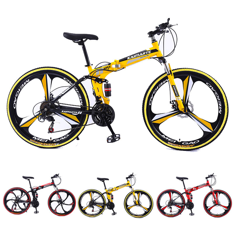 KAIMARTE 26 Inch Bicicleta de montaña plegable de 21 velocidades Off-road BMX Bikes Frenos de doble disco Bicicletas de