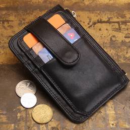 Hombres Piel Genuina RFID Antirrobo Retro Mini Easy Carry Small Coin Bolsa Tarjetero Cartera