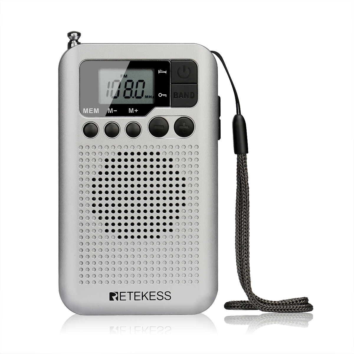 Retekess TR106 FM portátil AM Radio 87-108 MHz 520-1710 KHz con LCD Pantalla Altavoz Toma de auriculares Alarma Reloj