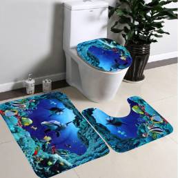 3pcs azul océano alfombras de baño de terciopelo set estera pedestal tejido higiénico alfombra cubierta set