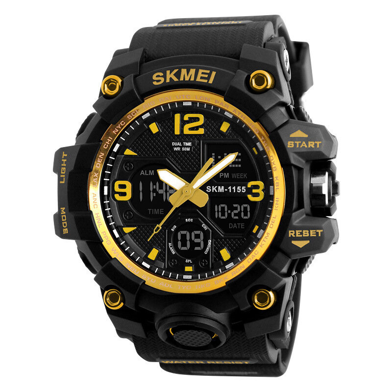 SKMIE 1155B Marca Impermeable EL Light Men Sport S Shock Watch Dual Pantalla Analógico Digital LED Relojes electrónicos