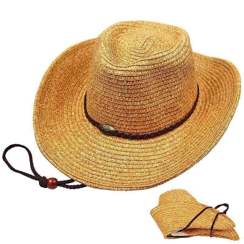 Unisex Panama Cowboy de paja plegable Sombrero Classic Western Playa Sun Wide Brim Bucket Caps