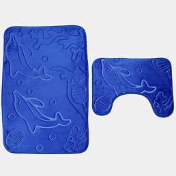 2pcs 3D Dolphin Franela Tapa de inodoro Alfombras de baño Soft Piso Hogar Anti Alfombras de ducha antideslizantes Cuarto