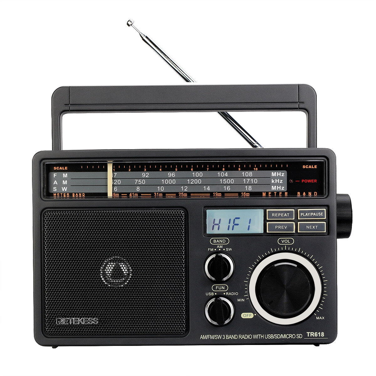 Retekess TR618 FM AM SW 3 Banda Radio USB TF Tarjeta Altavoz Reproductor MP3