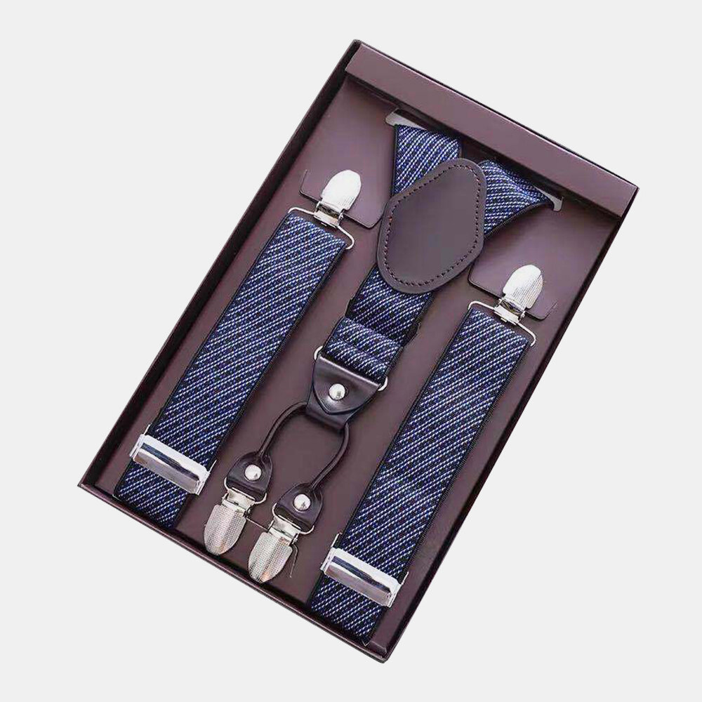 Hombres punto rayas impresión 4 hebilla de clip tirantes tirantes de alta elasticidad ajustable Cinturón correa regalo d