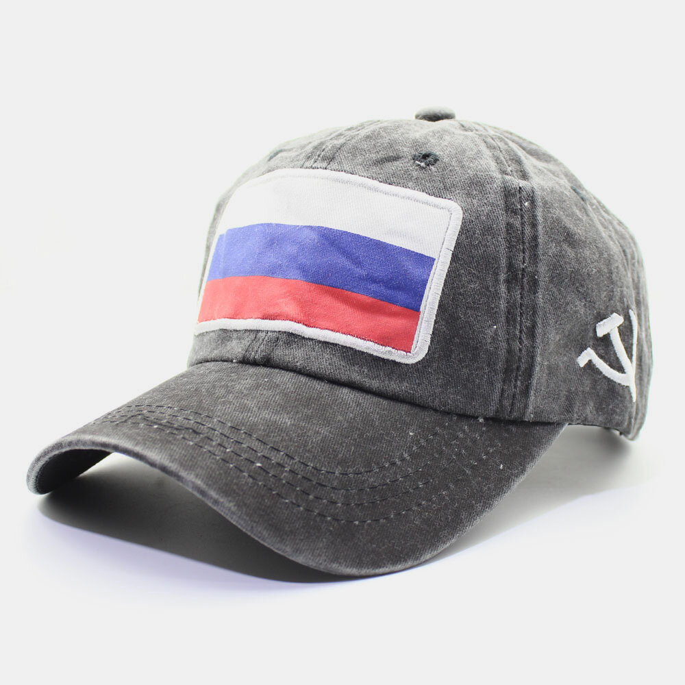 Hombres Algodón Bordado Rusia Bandera Alfabeto Impresión Color sólido al aire libre Sport Visor Ajustable Plano Sombrero