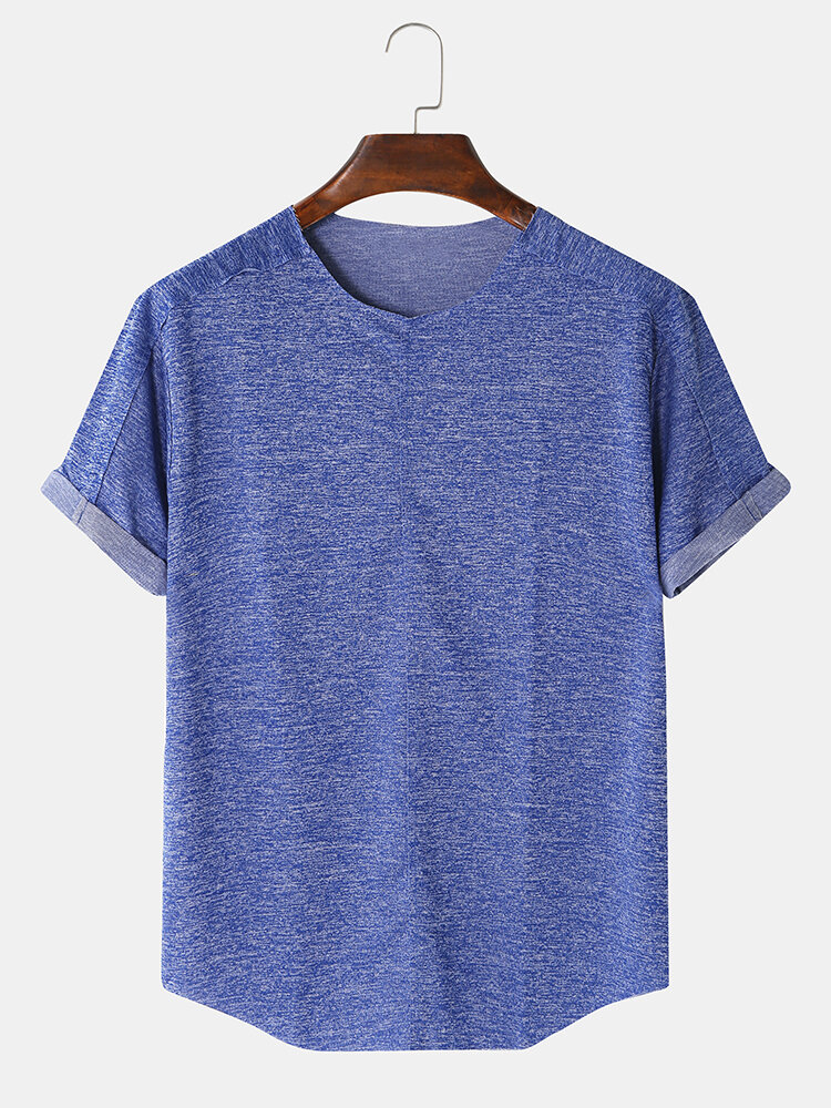 Camisetas deportivas de manga corta de color sólido para hombre Activewear Cuello Camisetas
