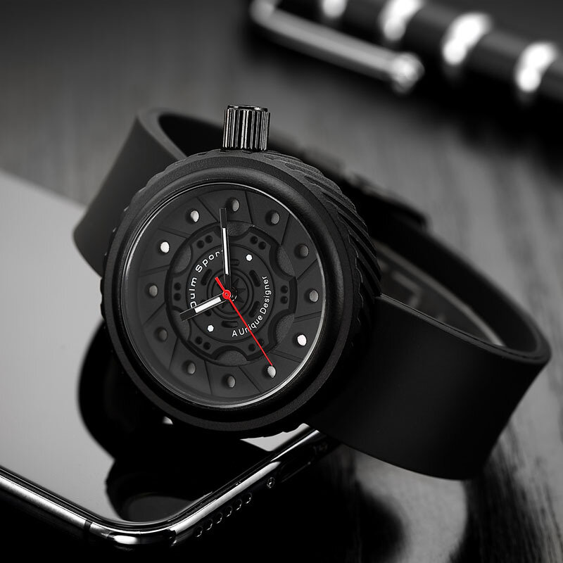 Oulm Fashion Trendy Reloj de pulsera 3ATM Impermeable Silicon Banda Reloj deportivo de cuarzo para hombre